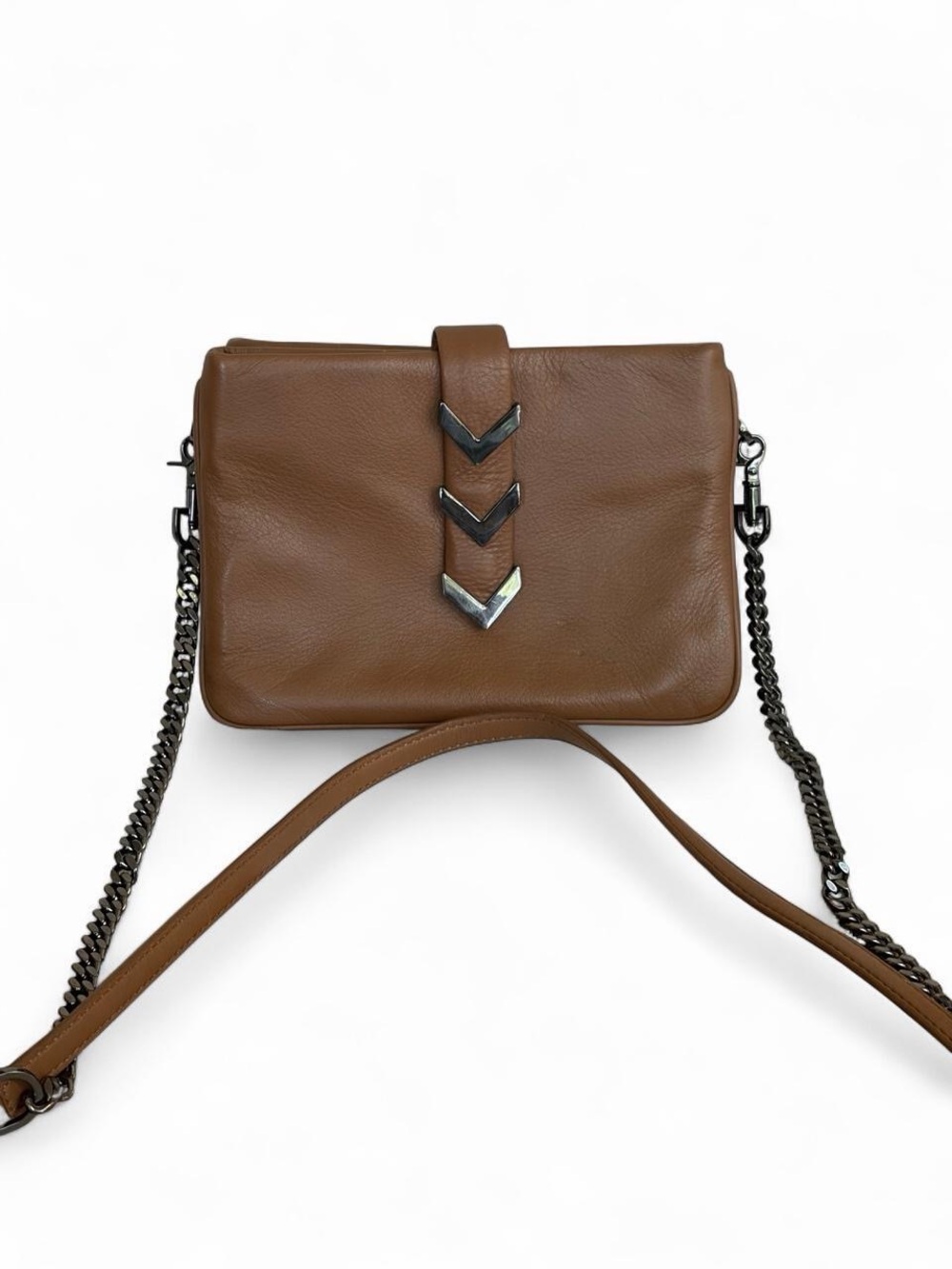 Mackage Brown Leather Crossbody with Gunmetal Chevron Accents